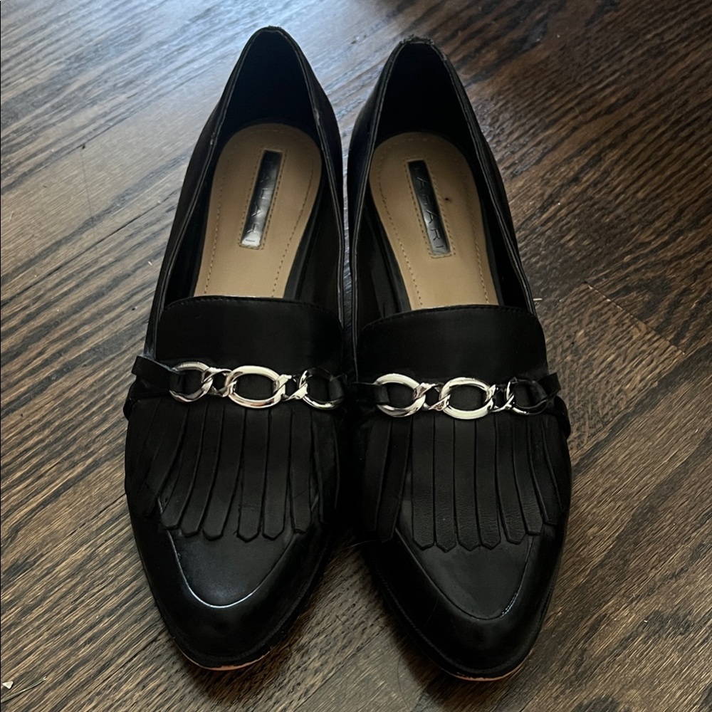 Tahari Langley Black Flats with Silver Chain Accent